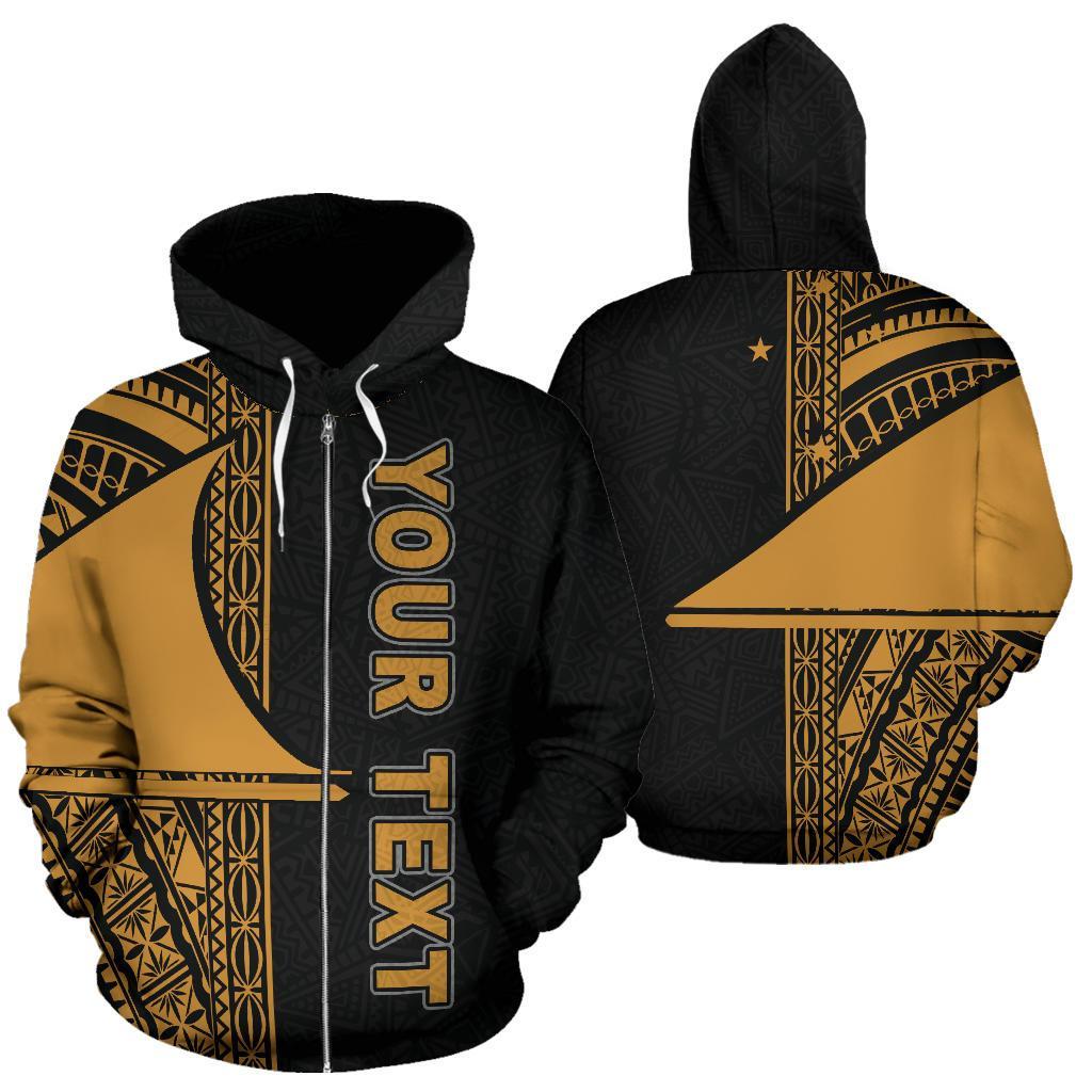 Tokelau Polynesian All Over Custom Zip up Hoodie Gold Line Unisex Black - Gold - Polynesian Pride