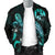 Tonga Polynesian Men's Bomber Jacket - Turtle With Blooming Hibiscus Turquoise - Polynesian Pride