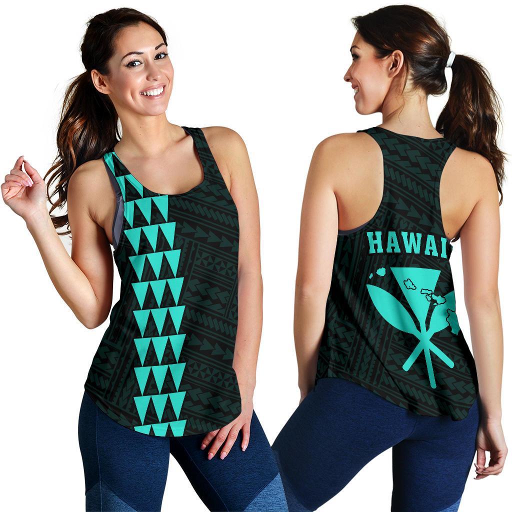 Hawaii Kakau Polynesian Kanaka Map Women's Racerback Tank - Turquoise Turquoise - Polynesian Pride