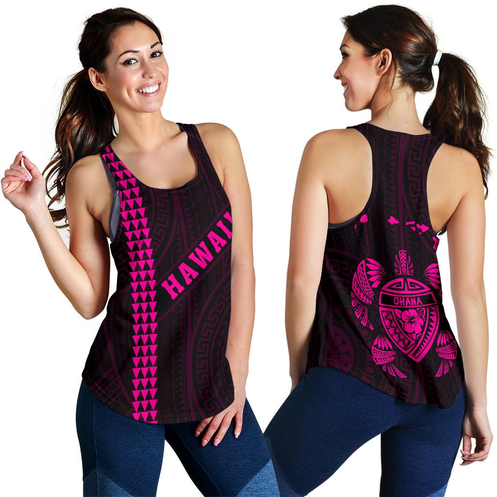 Hawaii Kakau Polynesian Turtle Map Women's Racerback Tank - Pink - Ohana Style Pink - Polynesian Pride