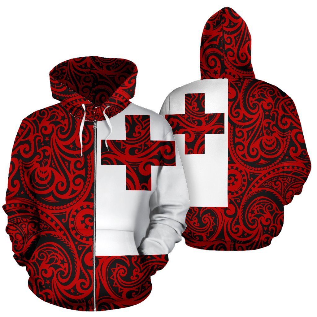 Tonga Hoodie Tonga Flag Polynesian Tattoo Unisex Red - Polynesian Pride