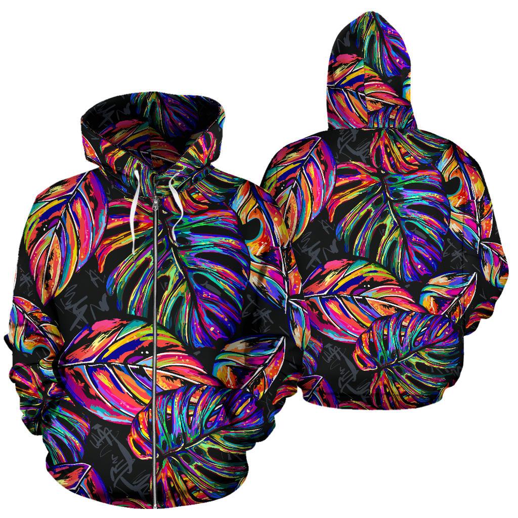 Palm Leaves All Over Zip up Hoodie Neon Color Zip Hoodie Neon - Polynesian Pride