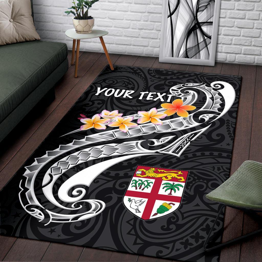 Fiji Custom Personalised Area Rug - Fiji Seal Polynesian Patterns Plumeria (Black) Black - Polynesian Pride