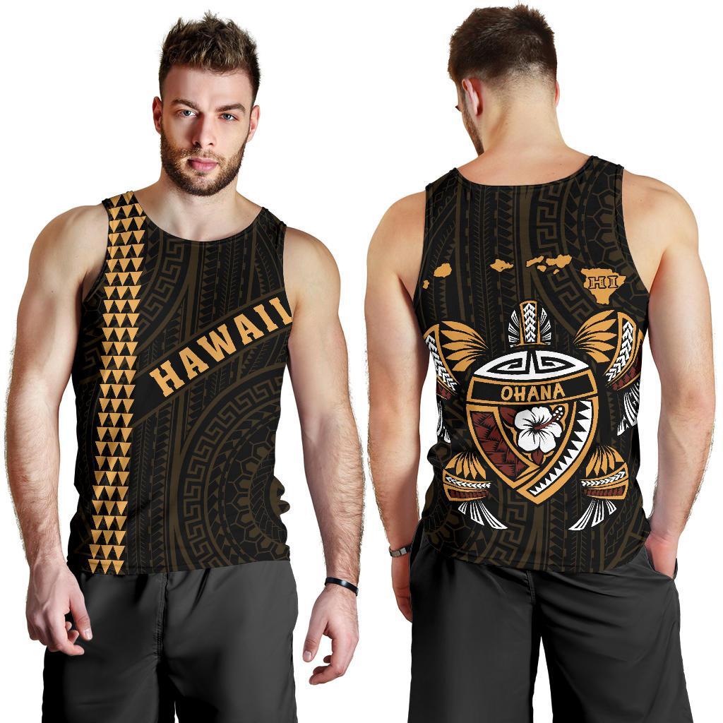 Hawaii Kakau Polynesian Turtle Map Men's Tank Top Gold - Polynesian Pride