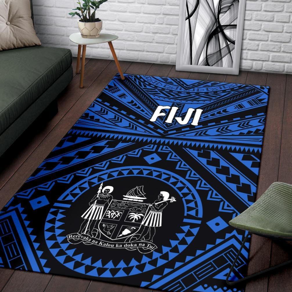 Fiji Area Rug - Fiji Seal With Polynesian Tattoo Style (Blue) Blue - Polynesian Pride