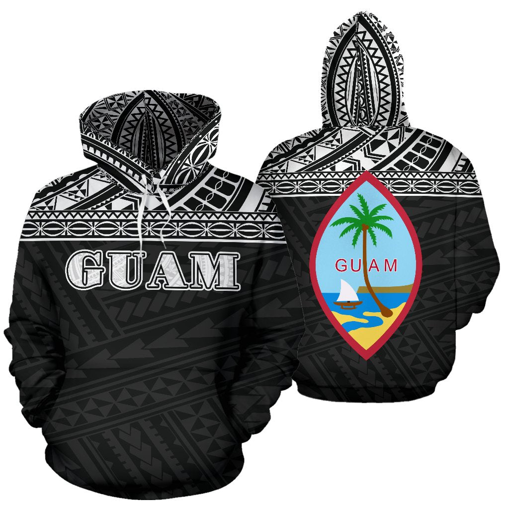 Guam All Over Hoodie Polynesian Black Version Unisex White - Polynesian Pride