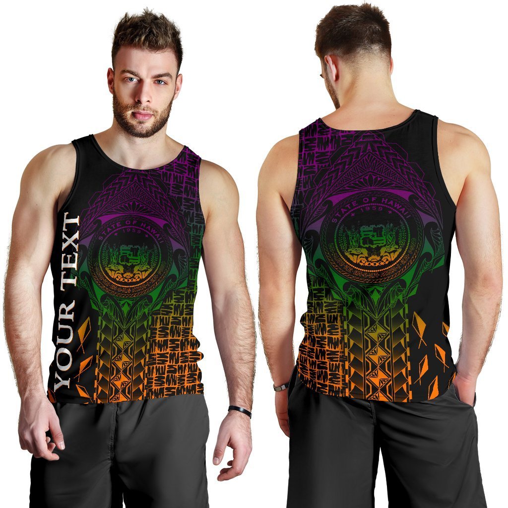 Hawaii Custom Personalised Men's Tank Top - Kanaka Maoli Rocket Style Black - Polynesian Pride