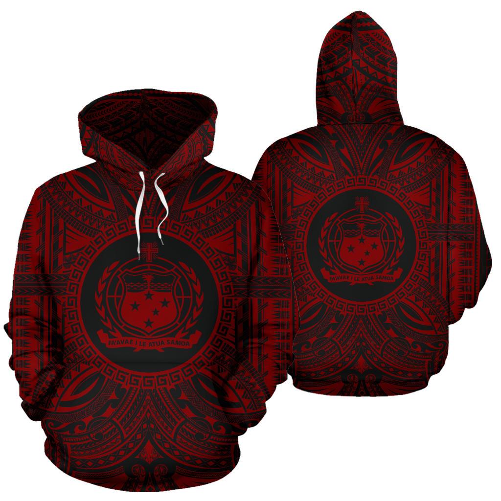Samoa ll Over Hoodie Samoa Coat of rms Polynesian Red Black - Polynesian Pride
