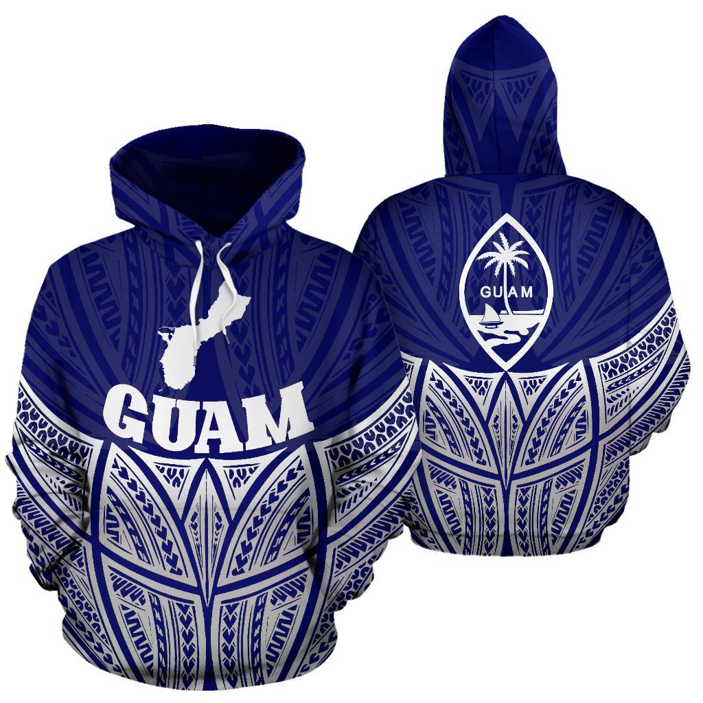 Guam Polynesian Hoodie Blue Pride Map nd Seal Unisex Blue - Polynesian Pride