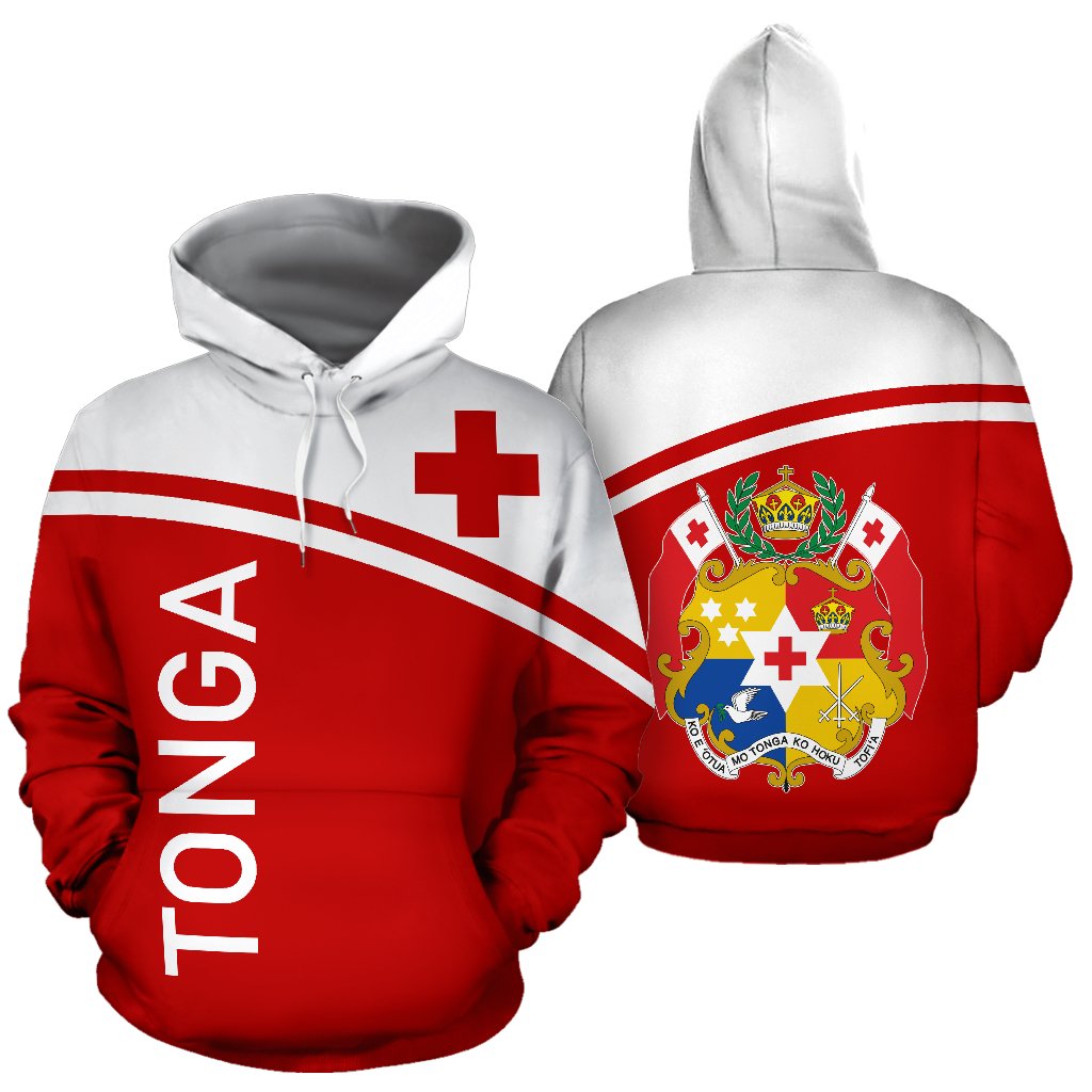 Tonga All Over Hoodie Polynesian Curve Version Unisex Red & White - Polynesian Pride