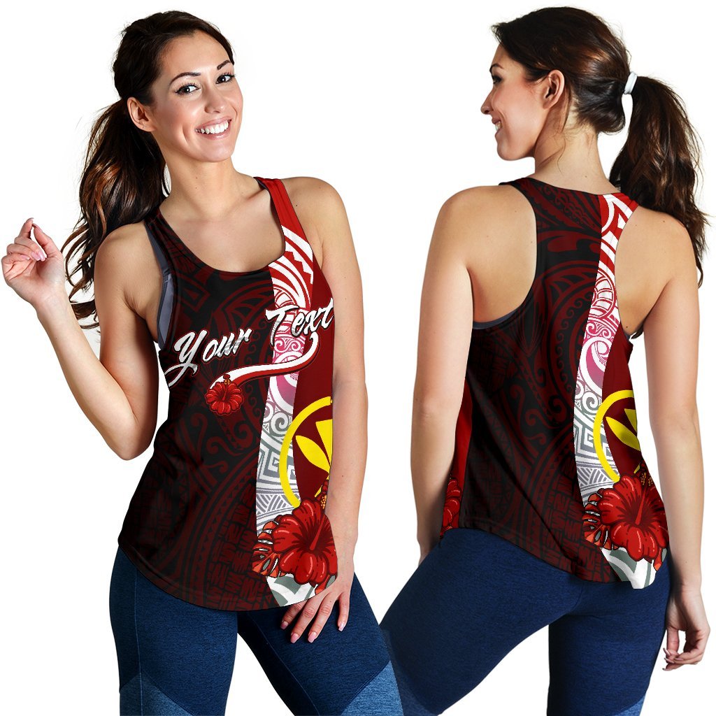 Hawaii Polynesian Custom Personalised Women's Racerback Tank - Coat Of Arm With Hibiscus Red - Polynesian Pride