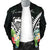 Tuvalu Men's Bomber Jacket - Tuvalu Caledonia Coat of Arms & Polynesian Tropical Flowers White - Polynesian Pride