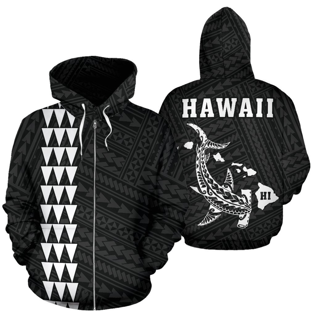 Hawaii Kakau Polynesian White Hammerhead Shark Hoodie (Zip) Unisex White - Polynesian Pride