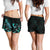 Pohnpei Polynesian Women's Shorts - Turtle With Blooming Hibiscus Turquoise - Polynesian Pride