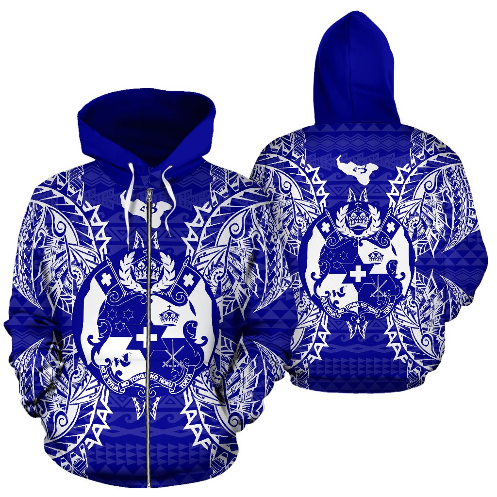 Tonga Polynesian All Over Zip up Hoodie Map Blue Blue - Polynesian Pride