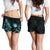 CNMI Polynesian Women's Shorts - Turtle With Blooming Hibiscus Turquoise - Polynesian Pride