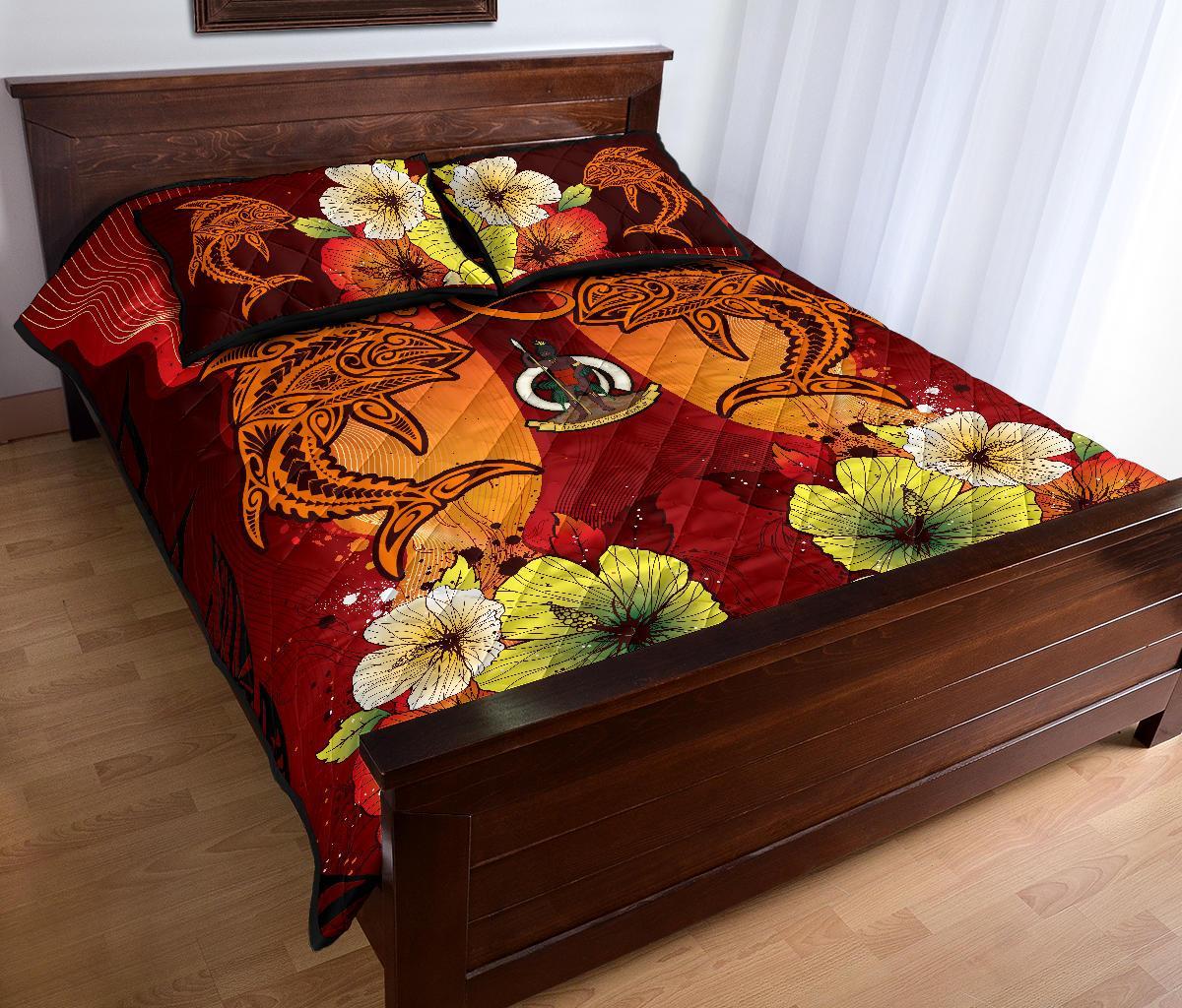 Vanuatu Custom Personalised Quilt Bed Sets - Tribal Tuna Fish Black - Polynesian Pride