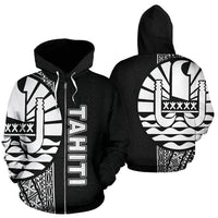 Tahiti (French Polynesia) Polynesian Zip up Hoodie White Line White - Polynesian Pride