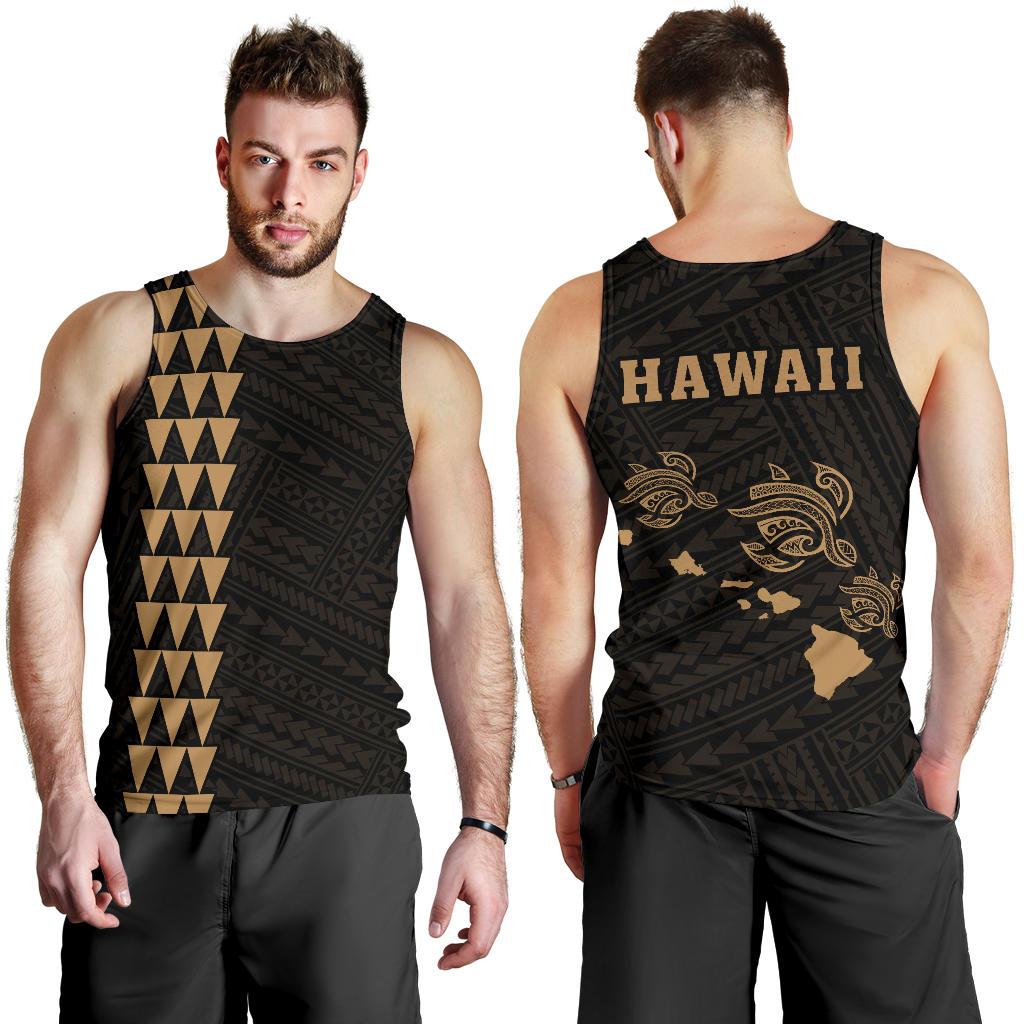 Hawaii Kakau Polynesian Three Turtles Map Men's Tank Top - Gold Gold - Polynesian Pride