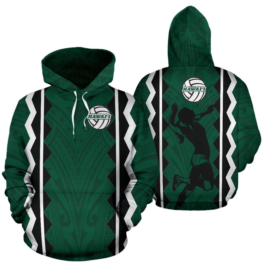 Polynesian Hawaii Womens Volleyball Team Supporter All Over Hoodie Unisex Green - Polynesian Pride