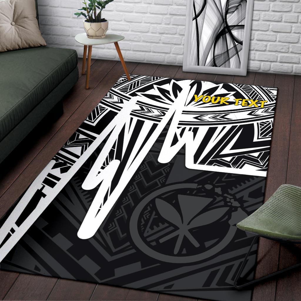 Hawaii Personalised Area Rugs - Kanaka Maoli With Polynesian Pattern In Heartbeat Style (Black,White) White - Polynesian Pride