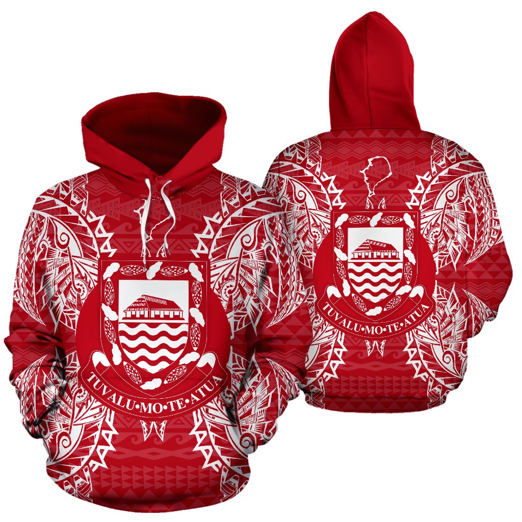 Tuvalu Polynesian ll Over Hoodie Map Red White Unisex Red nd White - Polynesian Pride