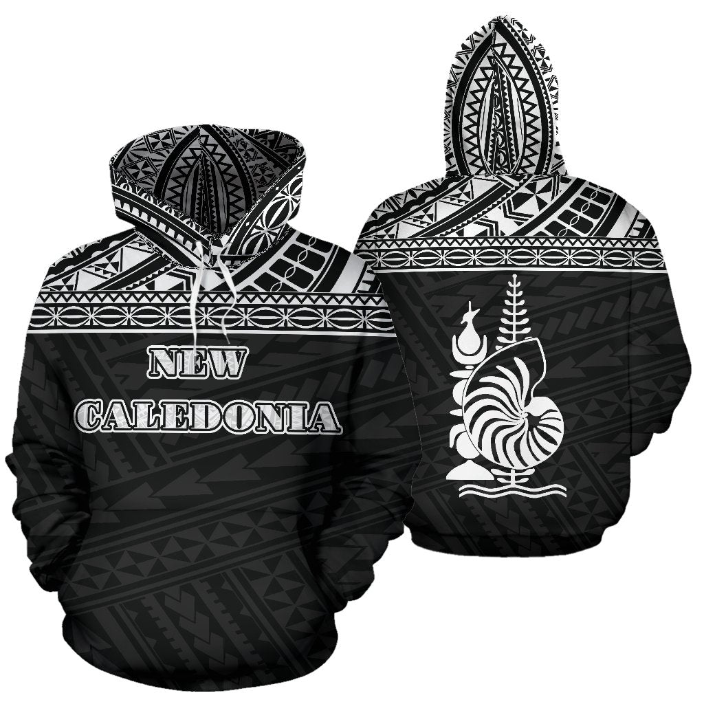 New Caledonia All Over Hoodie Polynesian Black Version Unisex White - Polynesian Pride