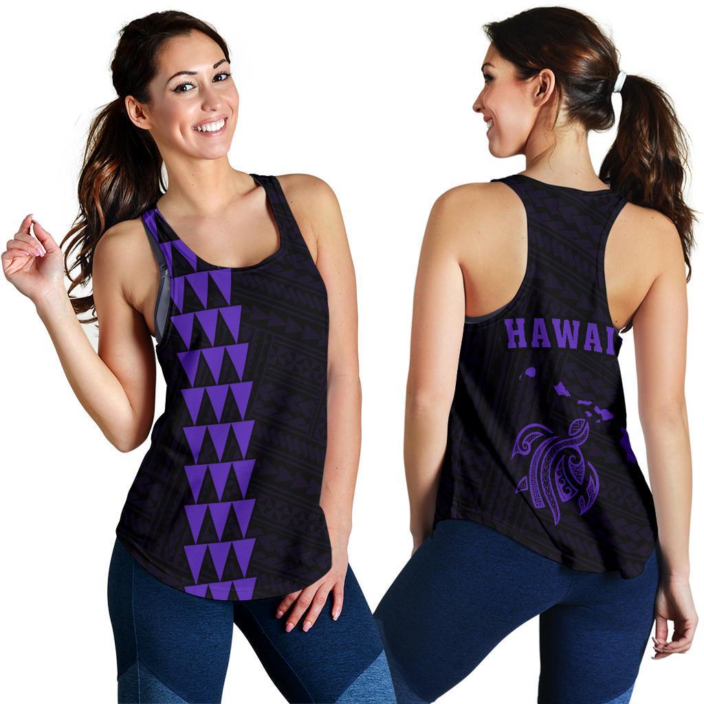 Hawaii Kakau Polynesian Turtle Map Women's Racerback Tank - Purple Purple - Polynesian Pride