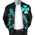 Wallis and Futuna Polynesian Men's Bomber Jacket - Turtle With Blooming Hibiscus Turquoise - Polynesian Pride