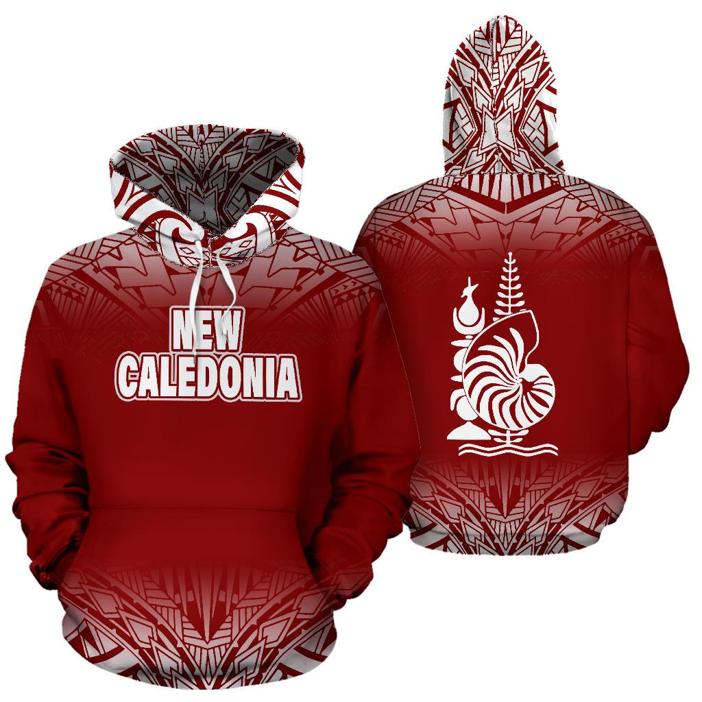 New Caledonia All Over Hoodie Fog Red Unisex Red - Polynesian Pride