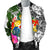 Tonga Men's Bomber Jacket White - Turtle Plumeria Banana Leaf - Polynesian Pride