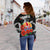 Tahiti Polynesian Off Shoulder Sweater - Hibiscus Coat of Arm Black - Polynesian Pride