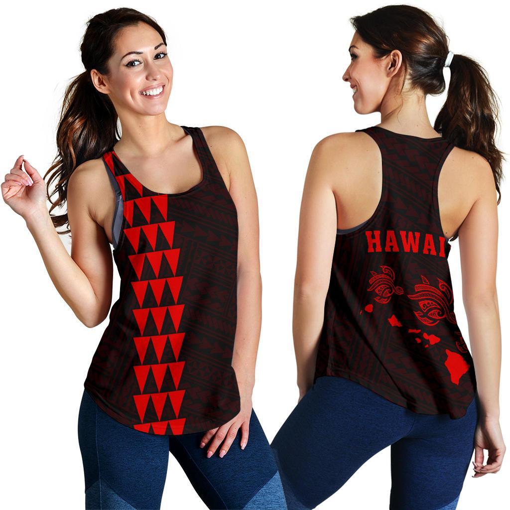 Hawaii Kakau Polynesian Three Turtles Map Women's Racerback Tank - Red Red - Polynesian Pride