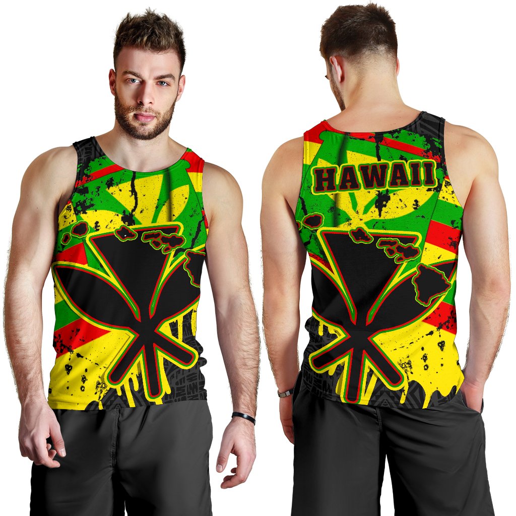 Hawaii Kanaka Maoli Flag Men's Tank Top My Blood Black - Polynesian Pride