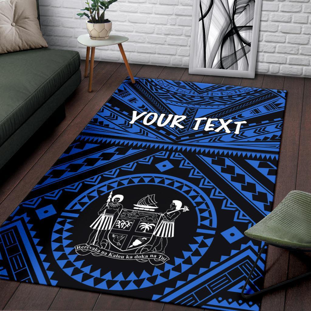 Fiji Personalised Area Rug - Fiji Seal With Polynesian Tattoo Style ( Blue) Blue - Polynesian Pride