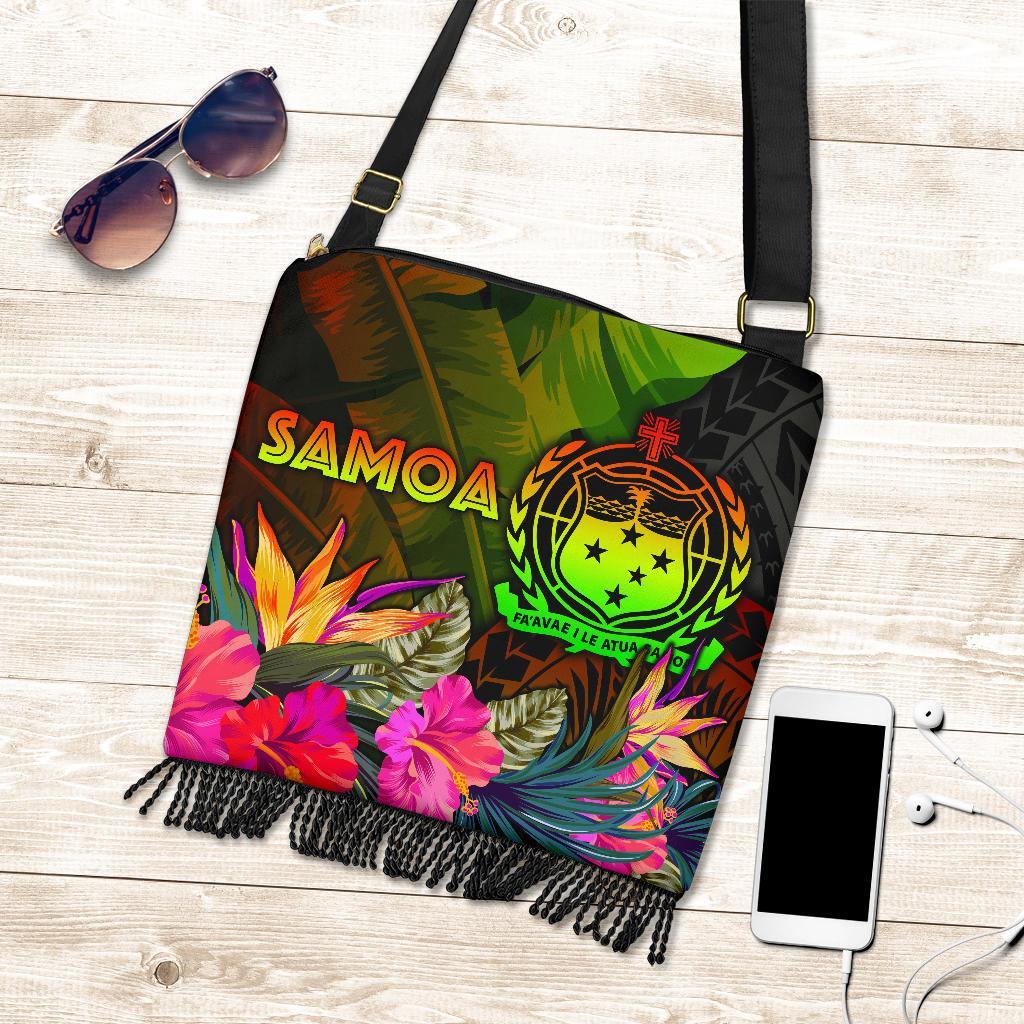 Samoa Polynesian Crossbody Boho Handbag - Hibiscus and Banana Leaves One Style One Size Reggae - Polynesian Pride