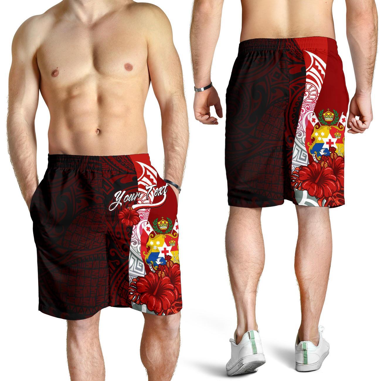 Tonga Polynesian Custom Personalised Men's Shorts - Coat Of Arm With Hibiscus Red - Polynesian Pride