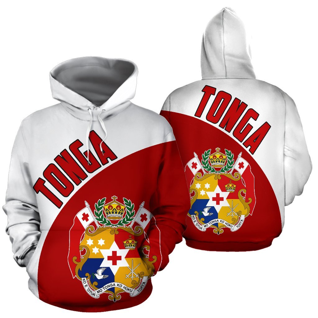 Tonga Hoodie Tonga Coat of Arms Wave Flag Color Unisex Black - Polynesian Pride