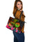 Tahiti Polynesian Large Leather Tote Bag - Hibiscus and Banana Leaves - Polynesian Pride