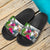 Niue Custom Personalised Slide Sandals White - Turtle Plumeria Banana Leaf - Polynesian Pride