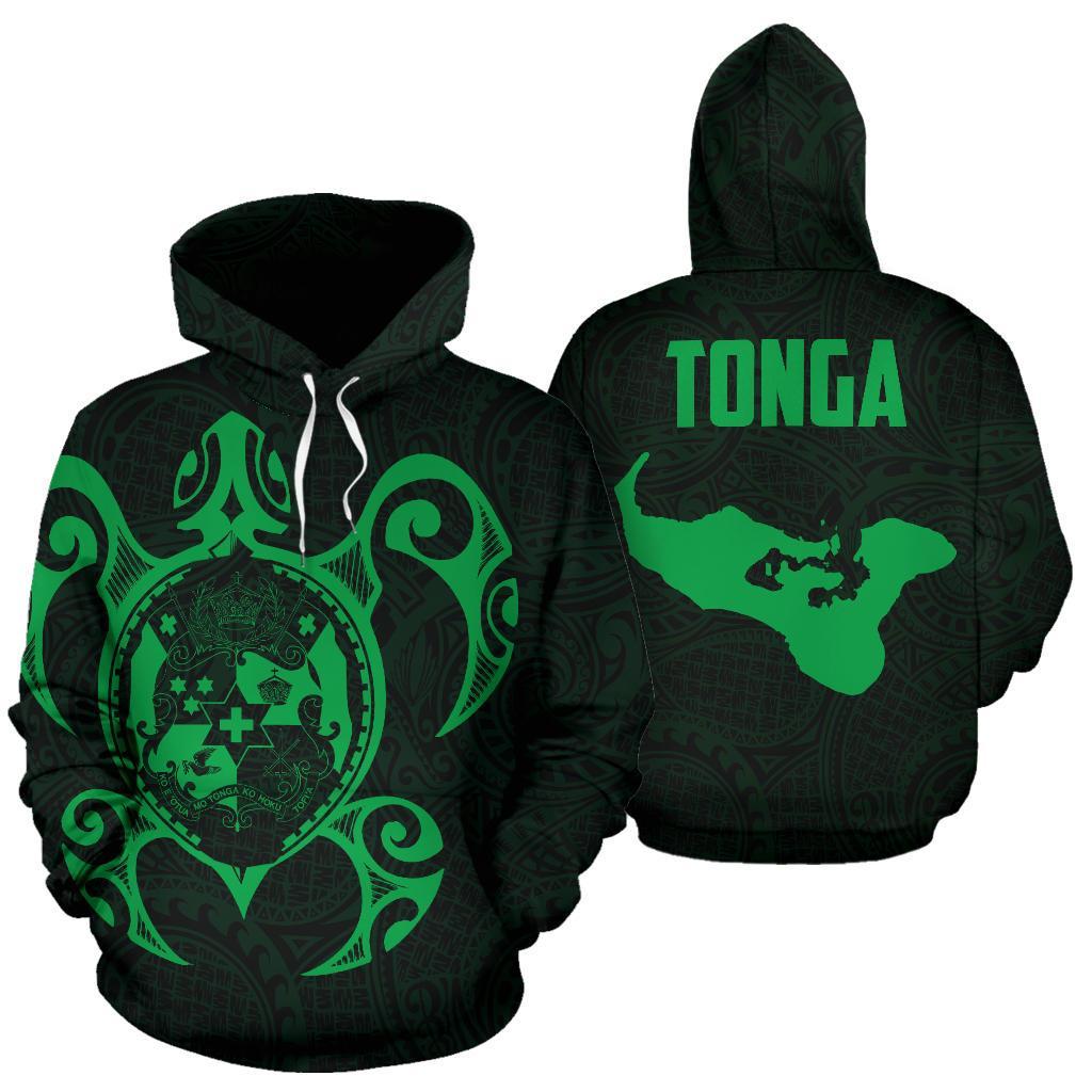 Tonga Polynesian Hoodie Tonga Coat of Arms In Turtle Map Green Unisex Green - Polynesian Pride