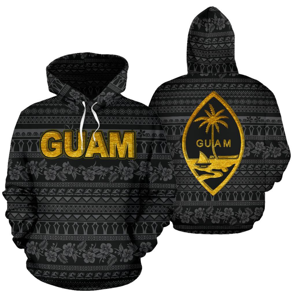 Guam Polynesian Hoodie Guaman Latte Stone Pattern Black Unisex Black - Polynesian Pride