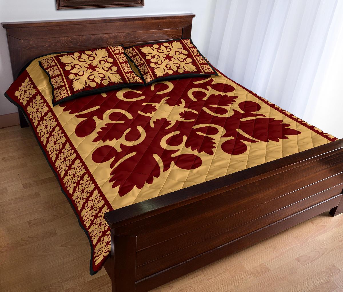 Hawaiian Quilt Pattern Tradition Skillful Quilt Bed Set - Polynesian Pride
