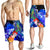 Polynesian Hawaii Men's Shorts - Humpback Whale with Tropical Flowers (Blue) - Polynesian Pride