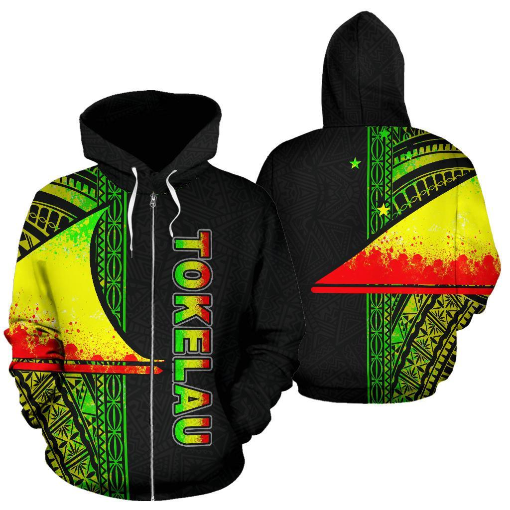 Tokelau Polynesian All Over Zip up Hoodie Reggae Line Unisex Reggae - Polynesian Pride