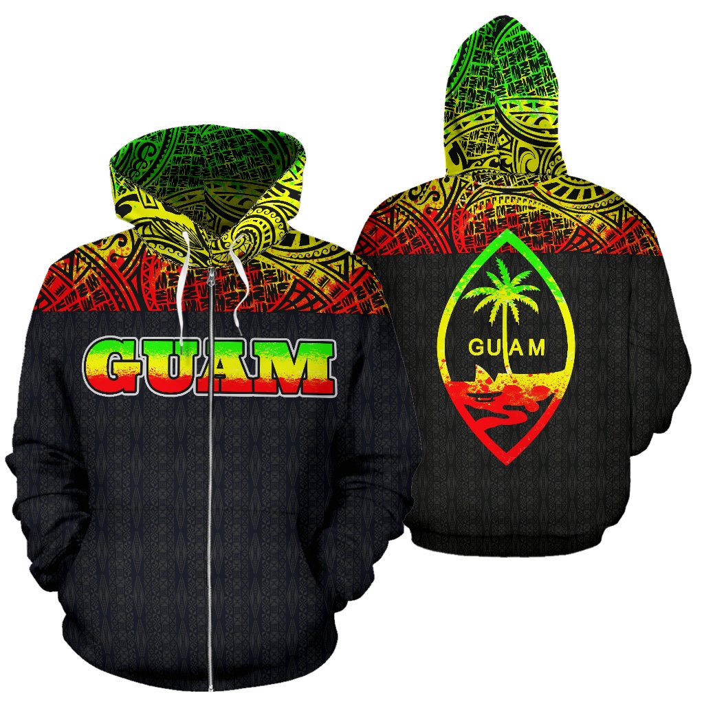 Guam All Over Zip up Hoodie Micronesia Reggae Style Unisex Reggae - Polynesian Pride