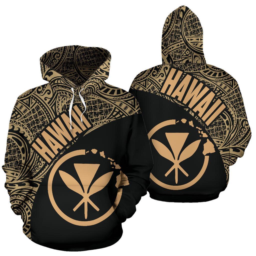 Hawaii Hoodie Kanaka Maoli Polynesian Tattoo Golden Version Unisex Black - Polynesian Pride