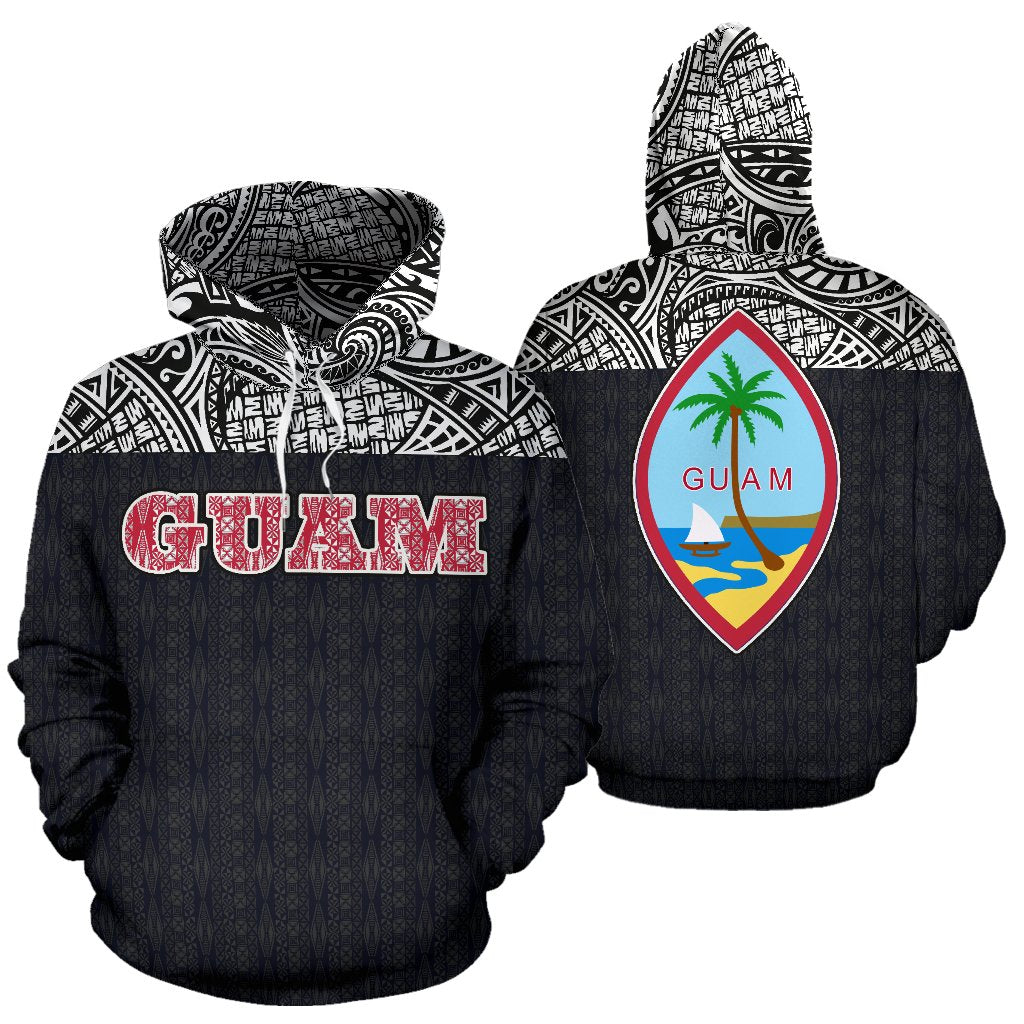 Guam All Over Hoodie Polynesian Black Version Unisex White - Polynesian Pride