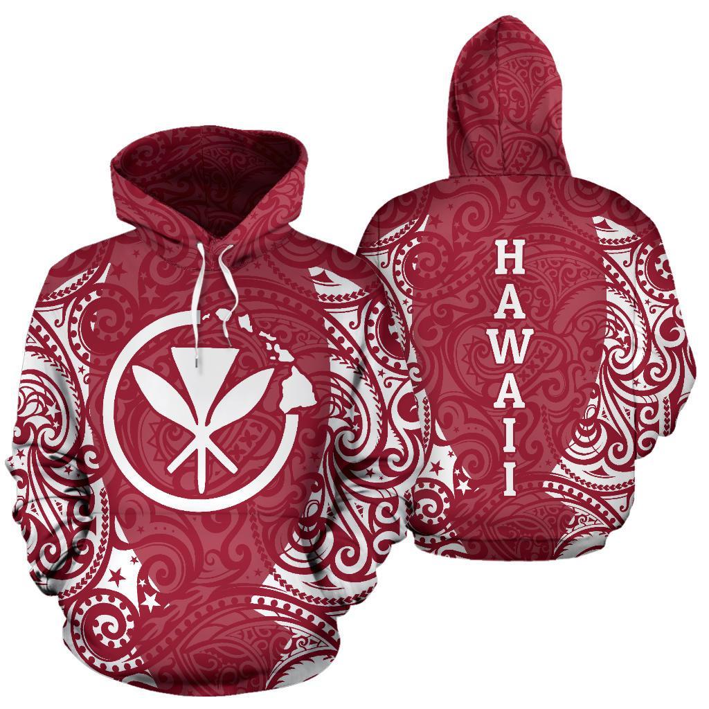 Hawaii Hoodie Kanaka Maoli Polynesian Tattoo Red Unisex Red - Polynesian Pride