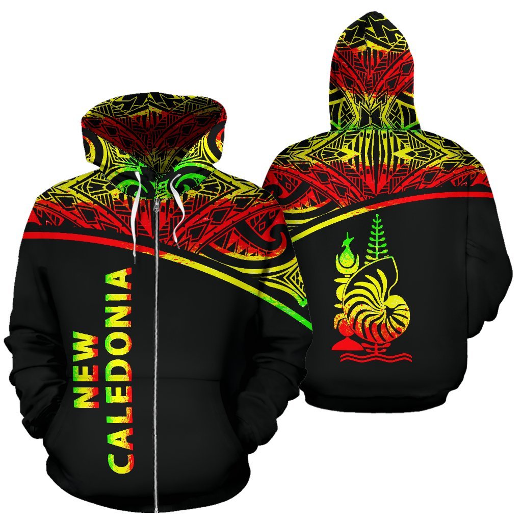 New Caledonia Polynesian All Over Zip up Hoodie Reggae Curve Style Unisex Reggae - Polynesian Pride